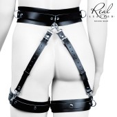 Черный кожаный пояс с гартерами - S-M - Notabu - купить с доставкой в Петрозаводске