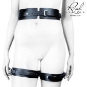 Черный кожаный пояс с гартерами - S-M - Notabu - купить с доставкой в Петрозаводске