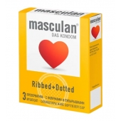 Презервативы с колечками и пупырышками Masculan Ribbed+Dotted - 3 шт. - Masculan - купить с доставкой в Петрозаводске