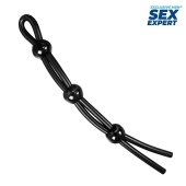 Черное силиконовое лассо с тремя шариками для утяжки - Sex Expert - в Петрозаводске купить с доставкой