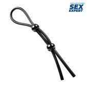 Черное силиконовое лассо с двумя шариками для утяжки - Sex Expert - в Петрозаводске купить с доставкой