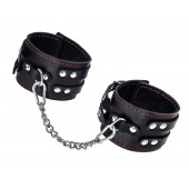 Черные кожаные оковы с двумя ремнями и контрастной строчкой - Pecado - купить с доставкой в Петрозаводске