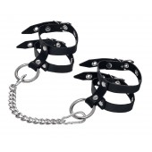 Черные однослойные кожаные оковы из двух ремешков - Pecado - купить с доставкой в Петрозаводске