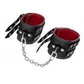 Черные кожаные оковы с двумя ремнями и красной подкладкой - Pecado - купить с доставкой в Петрозаводске