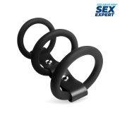 Черное тройное эрекционное кольцо с ремешком - Sex Expert - в Петрозаводске купить с доставкой