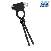 Черное эрекционное кольцо-лассо с вибрацией - Sex Expert - в Петрозаводске купить с доставкой