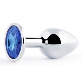Анальное украшение BUTT PLUG  Small с синим кристаллом - 7 см. - Anal Jewelry Plug - купить с доставкой в Петрозаводске