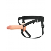 Телесный полый страпон на черных ремнях Hollow Silicone Strap-on - 17,8 см. - Pipedream - купить с доставкой в Петрозаводске