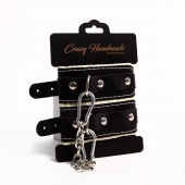 Черные скругленные наручники с мягкой бежевой подкладкой - Crazy Handmade - купить с доставкой в Петрозаводске