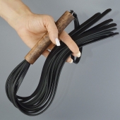 Черная кожаная плеть с деревянной рукоятью - 58 см. - Sitabella - купить с доставкой в Петрозаводске