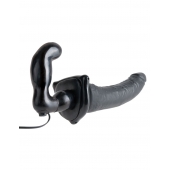 Черный страпон с вагинальной пробкой Deluxe Vibrating Penetrix Strap-On - 19 см. - Pipedream - купить с доставкой в Петрозаводске