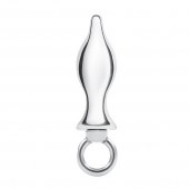 Металлический плаг с кольцом Stainless Steel Metal Tapered Butt Plug With Loop Hardware - 10 см. - BlueLine