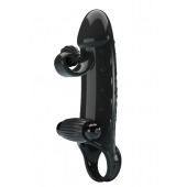 Черная вибронасадка на пенис с подхватом мошонки - 20 см. - Baile - в Петрозаводске купить с доставкой