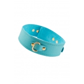 Голубой кожаный однослойный ошейник с прошивкой - Pecado - купить с доставкой в Петрозаводске