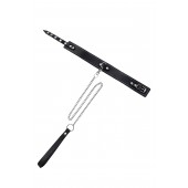 Кожаный двухслойный ошейник с белой строчкой и поводком - Pecado - купить с доставкой в Петрозаводске