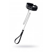 Кожаный двухслойный ошейник с белой строчкой и поводком - Pecado - купить с доставкой в Петрозаводске