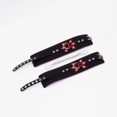 Черные кожаные оковы с красным декором и строчкой - Crazy Handmade - купить с доставкой в Петрозаводске