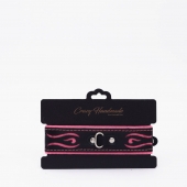 Черно-розовый кожаный ошейник с розовой строчкой - Crazy Handmade - купить с доставкой в Петрозаводске