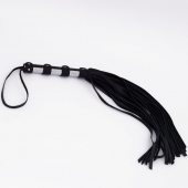 Черный кожаный флоггер со стальной ручкой - 45 см. - Crazy Handmade - купить с доставкой в Петрозаводске