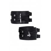 Черные кожаные оковы с двумя перекрёстными ремешками - Pecado - купить с доставкой в Петрозаводске