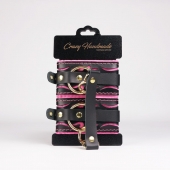 Черные кожаные оковы с розовой строчкой - Crazy Handmade - купить с доставкой в Петрозаводске