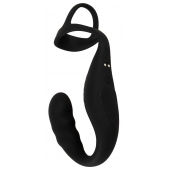 Черное эрекционное кольцо со стимуляцией промежности и анальной пробкой Cock Ring with RC Prostate Plug - Orion - в Петрозаводске купить с доставкой