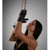 Черные высокие кожаные наручники для подвешивания - Crazy Handmade - купить с доставкой в Петрозаводске