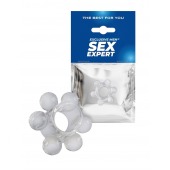 Прозрачное эластичное эрекционное кольцо с 6 шариками - Sex Expert - в Петрозаводске купить с доставкой