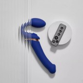 Синий безремневой страпон Multi Orgasm Bendable Strap-On size XL с клиторальной стимуляцией - Strap-on-me - купить с доставкой в Петрозаводске