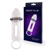 Закрытая насадка на пенис с подхватом мошонки и стимулирующими «ресничками» - Sextaz - в Петрозаводске купить с доставкой