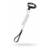 Черный узкий однослойный ошейник с серебристым поводком-цепочкой - Pecado - купить с доставкой в Петрозаводске