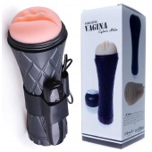 Телесный мастурбатор-вагина в черной колбе с вибрацией - Boys of Toys - в Петрозаводске купить с доставкой