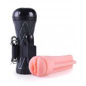 Телесный мастурбатор-вагина в черной колбе с вибрацией - Boys of Toys - в Петрозаводске купить с доставкой