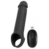 Черная вибронасадка для пениса с хомутом для мошонки и пультом ДУ Remote Controlled Penis Extension - Orion - в Петрозаводске купить с доставкой
