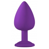 Большая фиолетовая анальная пробка Emotions Cutie Large с голубым кристаллом - 10 см. - Lola Games - купить с доставкой в Петрозаводске