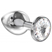 Большая серебристая анальная пробка Diamond Clear Sparkle Large с прозрачным кристаллом - 8 см. - Lola Games - купить с доставкой в Петрозаводске