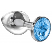 Большая серебристая анальная пробка Diamond Light blue Sparkle Large с голубым кристаллом - 8 см. - Lola Games - купить с доставкой в Петрозаводске