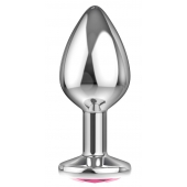 Большая серебристая анальная пробка Diamond Pink Sparkle Large с розовым кристаллом - 8 см. - Lola Games - купить с доставкой в Петрозаводске