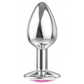 Малая серебристая анальная пробка Diamond Pink Sparkle Small с розовым кристаллом - 7 см. - Lola Games - купить с доставкой в Петрозаводске