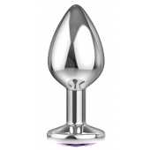 Большая серебристая анальная пробка Diamond Purple Sparkle Large с фиолетовым кристаллом - 8 см. - Lola Games - купить с доставкой в Петрозаводске