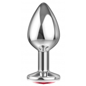 Большая серебристая анальная пробка Diamond Red Sparkle Large с красным кристаллом - 8 см. - Lola Games - купить с доставкой в Петрозаводске