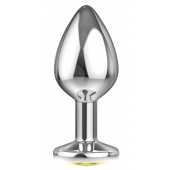 Большая серебристая анальная пробка Diamond Yellow Sparkle Large с жёлтым кристаллом - 8 см. - Lola Games - купить с доставкой в Петрозаводске