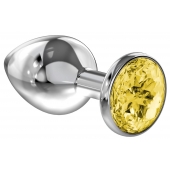 Большая серебристая анальная пробка Diamond Yellow Sparkle Large с жёлтым кристаллом - 8 см. - Lola Games - купить с доставкой в Петрозаводске