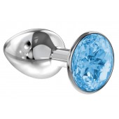 Малая серебристая анальная пробка Diamond Light blue Sparkle Small с голубым кристаллом - 7 см. - Lola Games - купить с доставкой в Петрозаводске