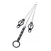 Черно-серебристые зажимы для сосков с кольцом для пениса TOYFA Metal - ToyFa - купить с доставкой в Петрозаводске