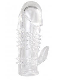Прозрачная гелевая насадка с шипами и клиторальным отростком - 13 см. - Toyfa Basic - в Петрозаводске купить с доставкой