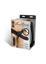 Чёрный полый страпон с вибрацией Unisex Vibrating Hollow Strap-On - 14 см. - Lux Fetish - купить с доставкой в Петрозаводске