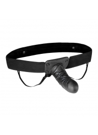 Чёрный полый страпон с вибрацией Unisex Vibrating Hollow Strap-On - 14 см. - Lux Fetish - купить с доставкой в Петрозаводске