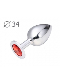 Коническая серебристая анальная втулка с красным кристаллом - 8,2 см. - Anal Jewelry Plug - купить с доставкой в Петрозаводске