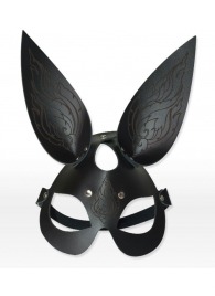Чёрная кожаная маска с длинными ушками и эффектом тату - Sitabella - купить с доставкой в Петрозаводске